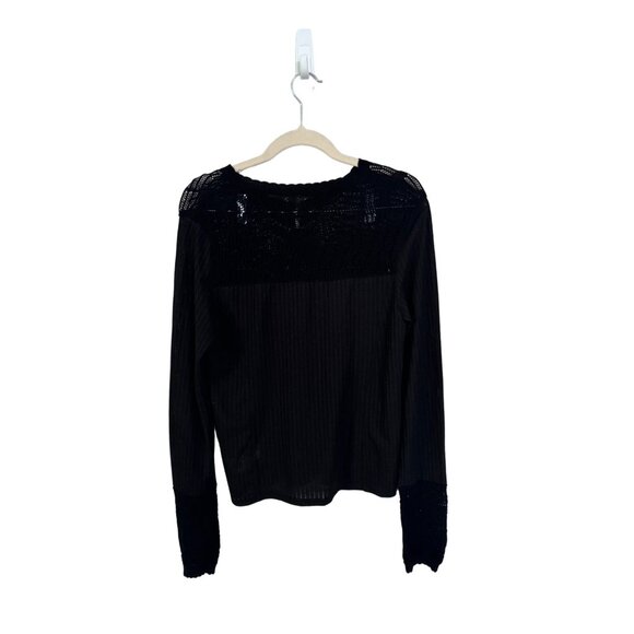 Free People Colette pointelle‎ detail sweater embroidered cuff black size M - Picture 2 of 7